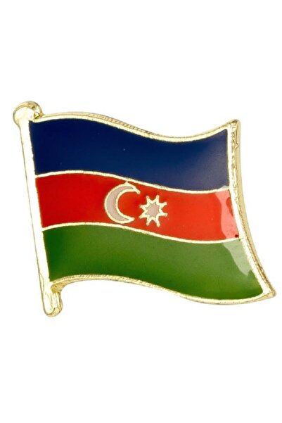 Market66 Azerbaycan Bayrağı Iğneli Ufak Yaka Rozeti Altın Kaplama Zeminli Kad...