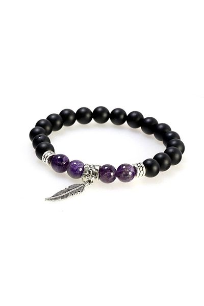 Frilly Onyx Leaf Natural Stone Bracelet (feb198)