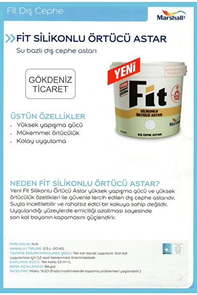 Marshall FİT SİLİKONLU ÖRTÜCÜ DIŞ CEPHE ASTARI 12.5LT=20KG-Boya Sarfiyatını Azaltır-Kolay Uygulanır