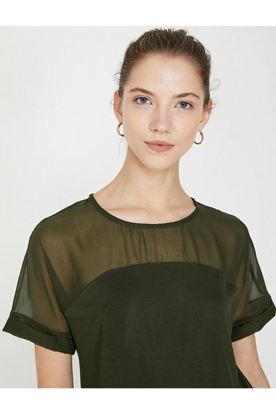 Koton Women's Green Crew Neck Short Sleeve T-Shirt 9YAK13483OK
