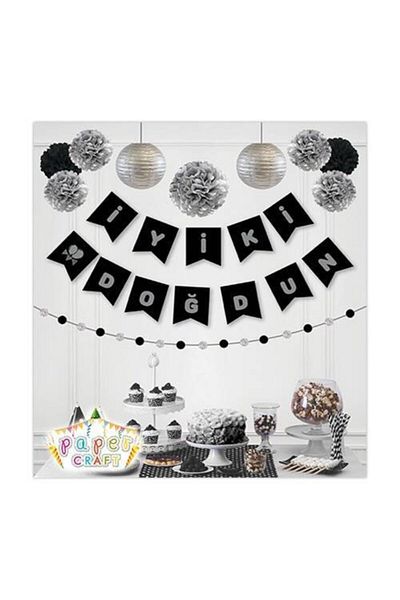 papercraft Τext on Black Silver - Καλή γενέθλια