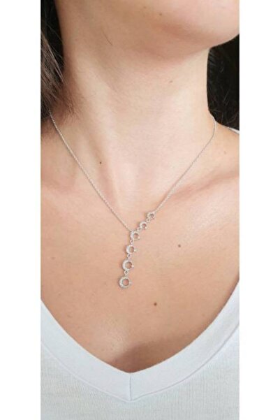 EDWOL Kadın Zirkon Taşlı Gümüş Kaplama Ayyıldızlı Kolye