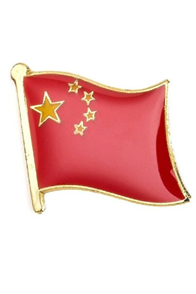 Market66 Beş Yıldızlı Çin Komünist Bayrağı Iğneli Ufak Yaka Rozeti Altın Kaplama Zeminli Bayrak Rozet