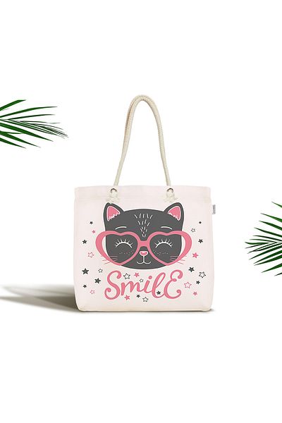 Realhomes Unisex Heart Smile Kitten με γυαλιά Ψηφιακή τυπωμένη τσάντα παραλίας με φερμουάρ