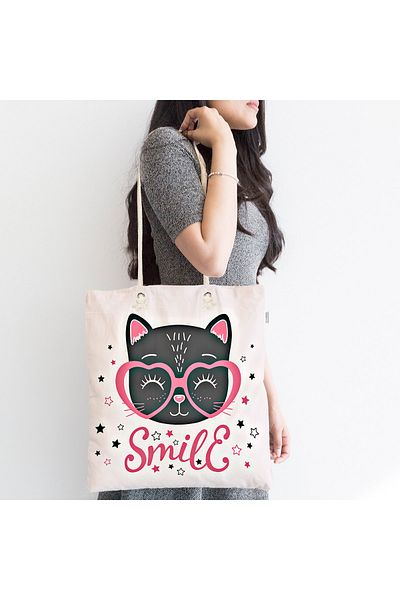 Realhomes Unisex Heart Smile Kitten με γυαλιά Ψηφιακή τυπωμένη τσάντα παραλίας με φερμουάρ