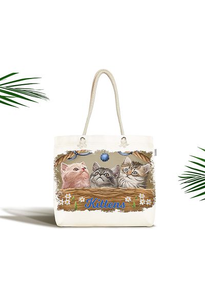 Realhomes Cute Cats Digital Printed Μοντέρνα Τσάντα παραλίας με φερμουάρ
