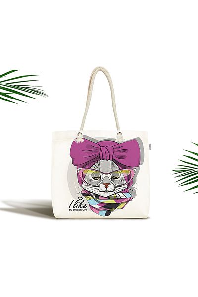 Realhomes I Like Dress Up Kitten Ψηφιακή τυπωμένη μοντέρνα τσάντα παραλίας με φερμουάρ