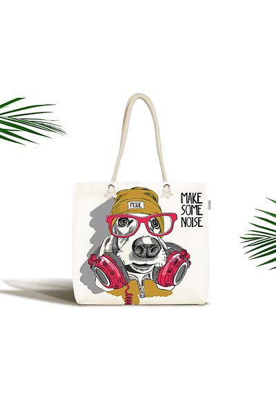 Realhomes Μοντέρνα τσάντα παραλίας με φερμουάρ Unisex Make Some Noise Dog