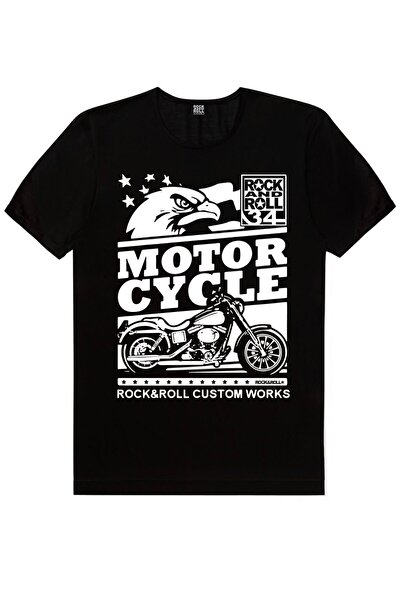 ROCKANDROLL Tricou negru personalizat Moto cu mânecă scurtă pentru bărbați