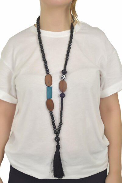 LABALABA Kadın Ahşap Püsküllü Hint Kolye