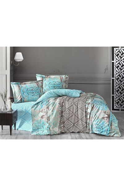 Altınbaşak Ranforce Double Duvet Cover Set - Neon Cadrado Turquoise