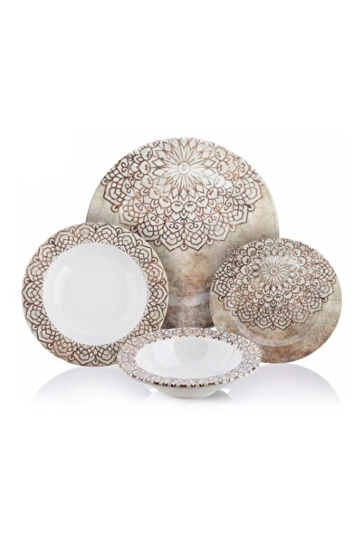 Zücev 24 Parça Porselen 6 Kişilik Yemek Takımı Valery-7 Kahverengi