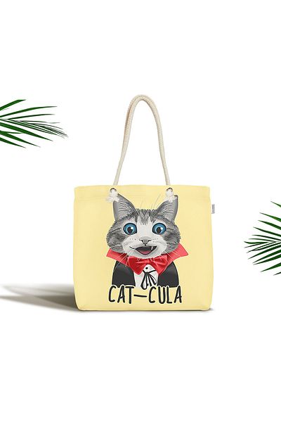 Realhomes Cat-cula Digital Printed Μοντέρνα Τσάντα παραλίας με φερμουάρ