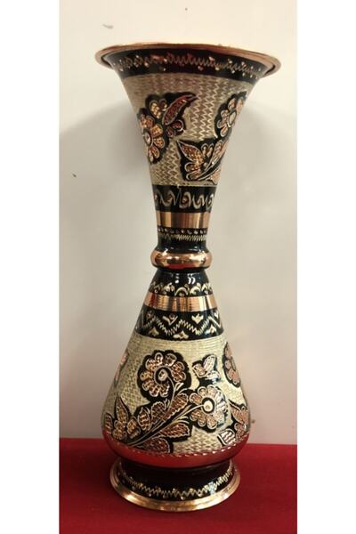 Dergah Bakır Vazo Bakır El Işlemesi Çiçek Vazosu