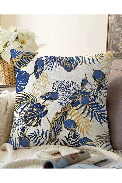 Realhomes Çift Taraflı Beyaz Zeminde Gold Detaylı Yaprak Desenli Modern Raşel...