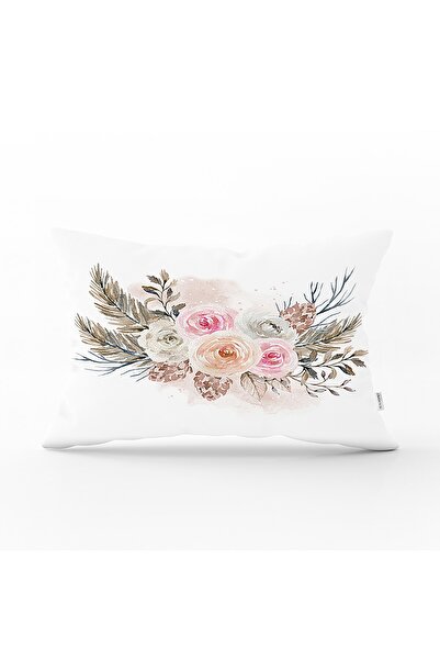 Realhomes Dal Ve Çiçek Motifli Dijital Baskılı Dikdörtgen Yastık Kırlent Kılıfı