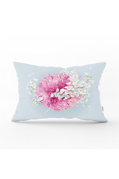 Realhomes غطاء وسادة مستطيل حديث مطبوع رقميًا بنمط زهرة الكوبية مع خلفية ملونة