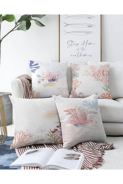 Realhomes Σετ 4 μοντέρνων ριχτάρι μαξιλαριού Raschel με σχέδια Onedraw σε λευ...