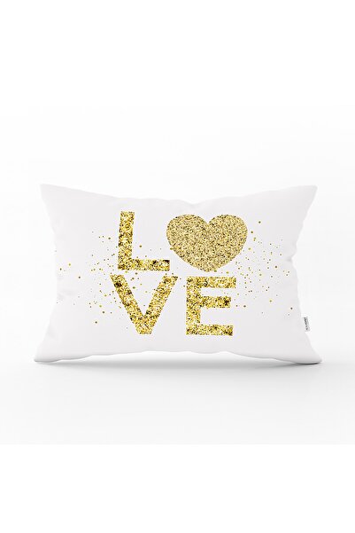 Realhomes Beyaz Zeminli Gold Renkli Love Yazılı Dijital Baskılı Modern Dikdör...