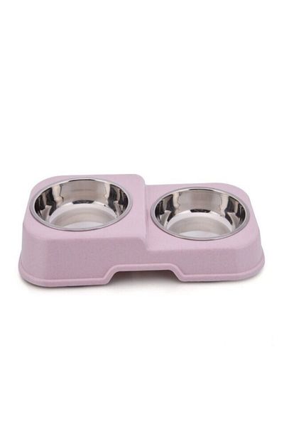 Mixpet Pink Cat Dog Food and Water Bowl with Steel Bowl