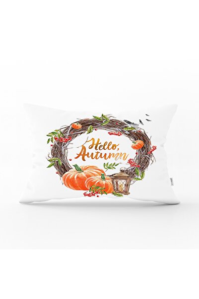 Realhomes Beyaz Zeminli Bal Kabağı Desenli Dijital Baskılı Modern Dikdörtgen ...