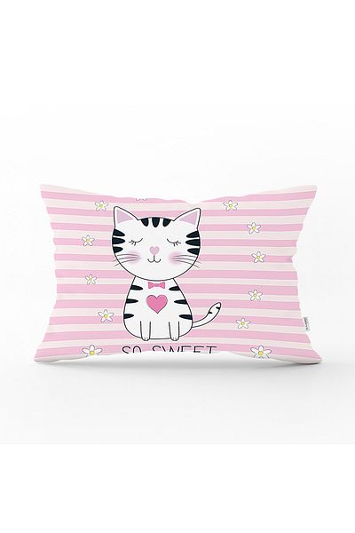 Realhomes So Sweet Pink Striped Cute Cat Modern Rectangular Perna Husa de perna