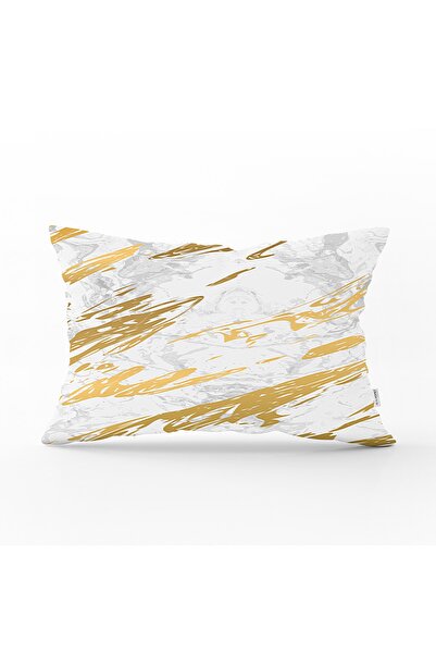Realhomes Husă de pernă dreptunghiulară cu model cu desen detaliat auriu pe f...