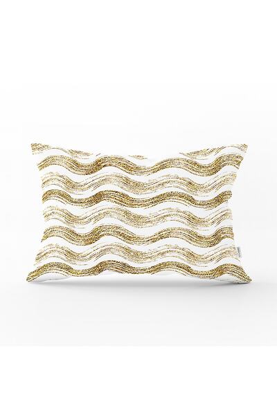 Realhomes Gold Striped Digital Printed Modern Rectangular Pillow Throw Pillow...