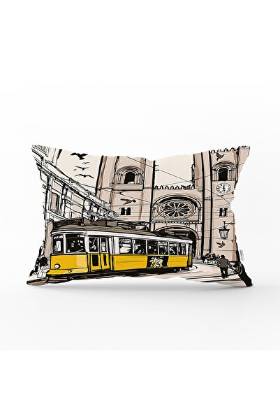 Realhomes غطاء وسادة مستطيل مزخرف مطبوع رقميًا مع صورة المدينة الحديثة