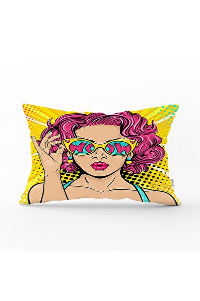 Realhomes Žuta pozadina, pop art dekorativni pravougaoni jastuk sa uzorkom de...