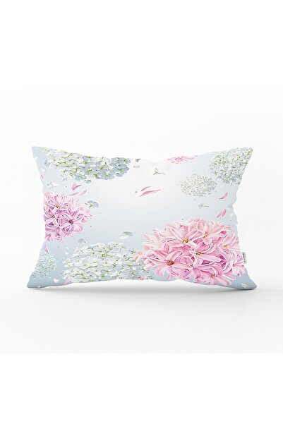 Realhomes Pastel Zeminli Renkli Ortanca Çiçek Dijital Baskılı Modern Dikdörtg...