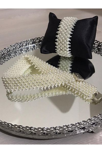 ESCBUTİK Pearl Suit Set Necklace Bracelet