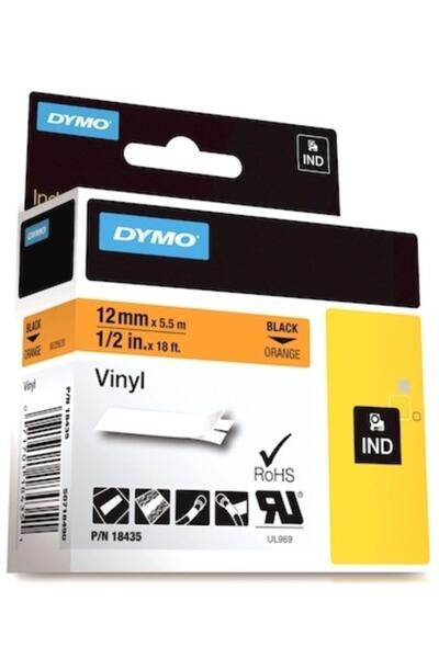 Dymo Ετικέτα Rhino Pro Black Vinyl - 12mmx5,5mm 18435 σε πορτοκαλί