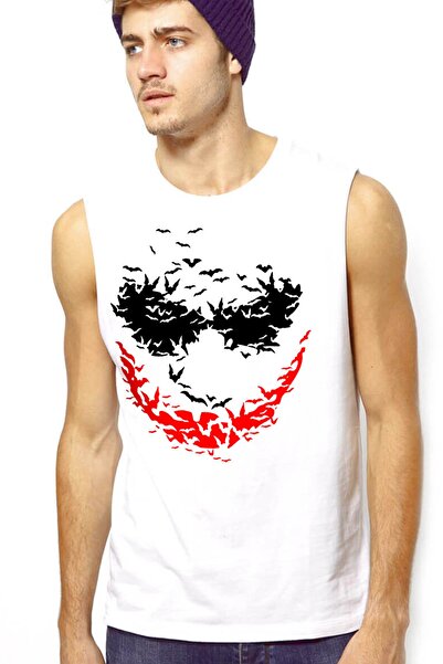 ROCKANDROLL Tricou fără mâneci alb Bat Smile pentru bărbați