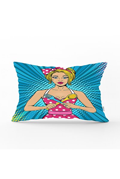 Realhomes Plava pozadina, pop-art dekorativna pravougaona jastučnica sa dezen...