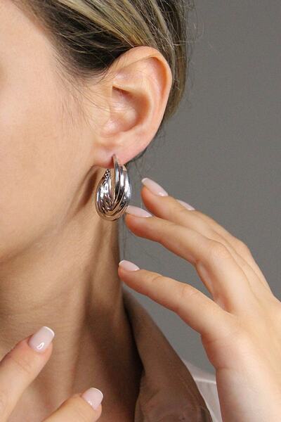 Argentum Concept 925 Ayar Gümüş Tasarım Kesişen Halkalar Küpe - K094501