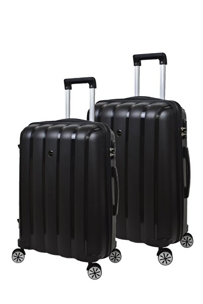 MÇS 2'li Valiz Seti Kırılmaz Valiz Büyük Boy Ve Orta Boy Siyah 2'li Set