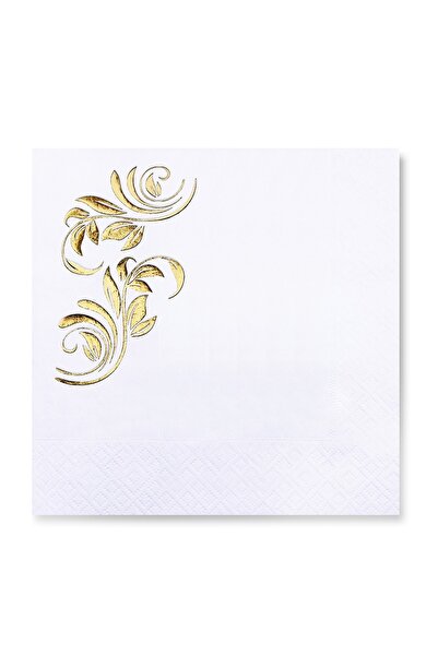 Story مجموعة من 16 منديل ورقي أبيض بنمط زهور على شكل أوراق ذهبية