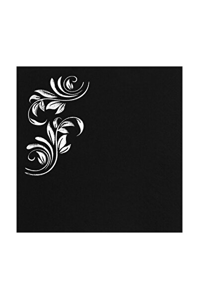 Story مجموعة من 16 منديل ورقي أسود بنمط زهور فضية اللون