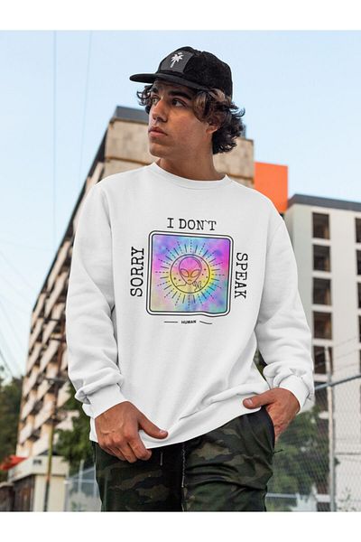 Raf Coll Φούτερ Unisex White Crew Neck με ψηφιακή εκτύπωση