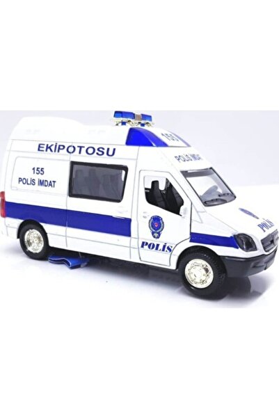 CAN OYUNCAK Pilli Işıklı Sesli 1:32 Metal Çek Bırak Polis Arabası