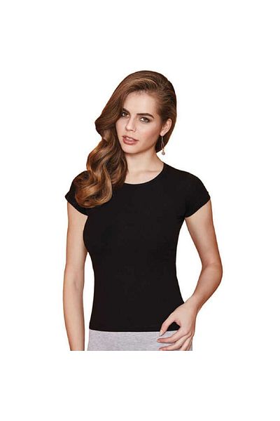 Berrak Women's Black 3-Piece Cotton Crew Neck Short Sleeve T-Shirt Undershirt