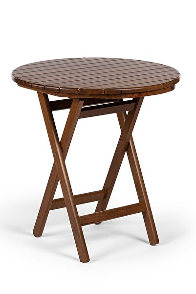 Genel Markalar Buzludja Katlanır Masa 70cm - Ceviz Renk, Yuvarlak Ahşap Masa