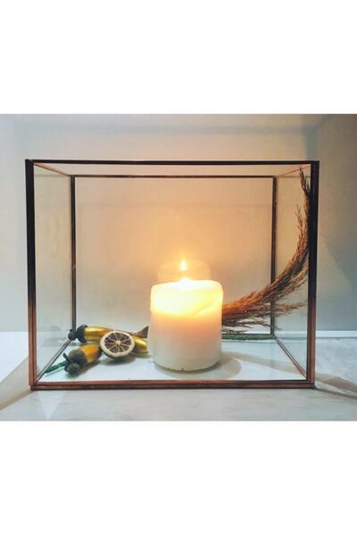 aloha concept Dikdörtgen Bakır Organizer Cam Kutu Fanus Teraryum