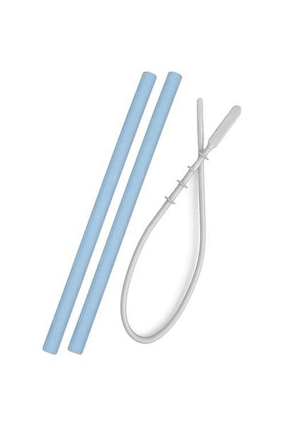 OiOi Blue Silicone Straws Set of 2 and Cleaning Brush