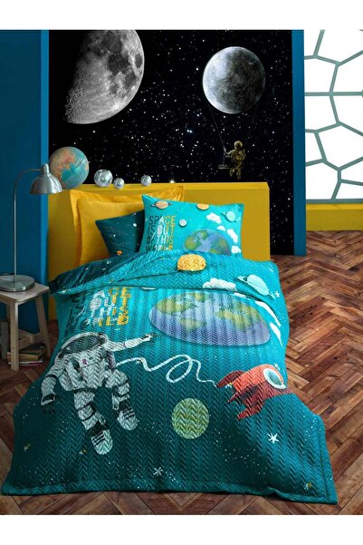 Cotton Box Junior Tek Kişilik Complete Set Nevresim Little Astronaut Turkuaz