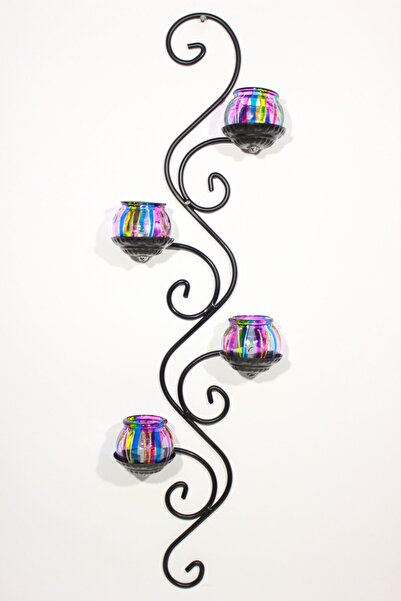 Doğa Ferforje Duvar Mumluğu 4 Vitray Camlı