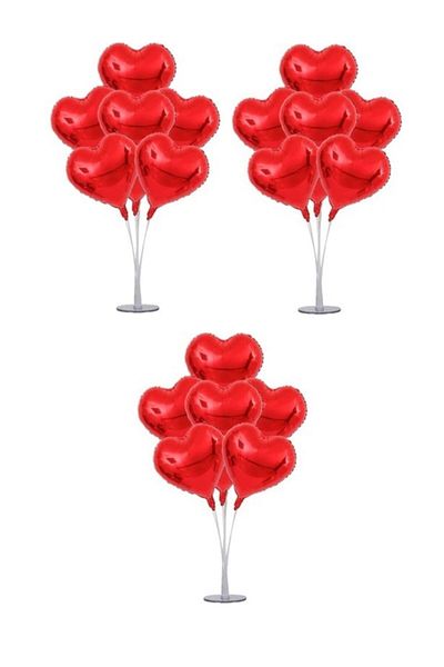 Happyland Valentine's Day Red Foil Heart Balloon and Balloon Stand 3 Pieces of 7