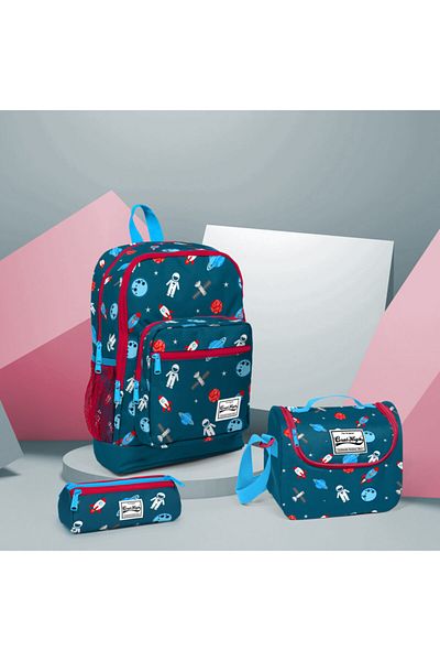 Coral High Set de genți din 3 piese cu model spațial Nefti pentru copii