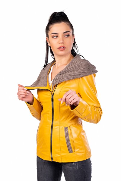 BATU DERİ Hakiki Deri Sarı Deri Ceket